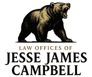 Logo: Brown bear with open mouth over "Law Offices of Jesse James Campbell".