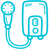 A drawing of a shower head with a hose attached to it.
