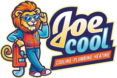The logo for joe cool home services is blue and black.