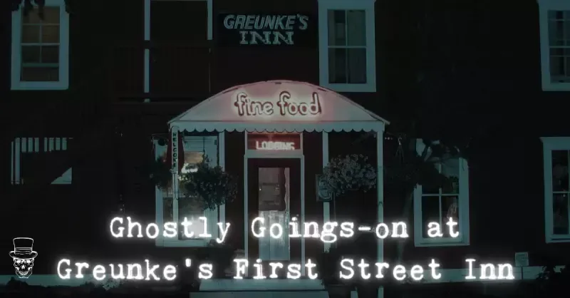 A sign that says ' ghostly goings-on at grenke 's first street inn ' on it