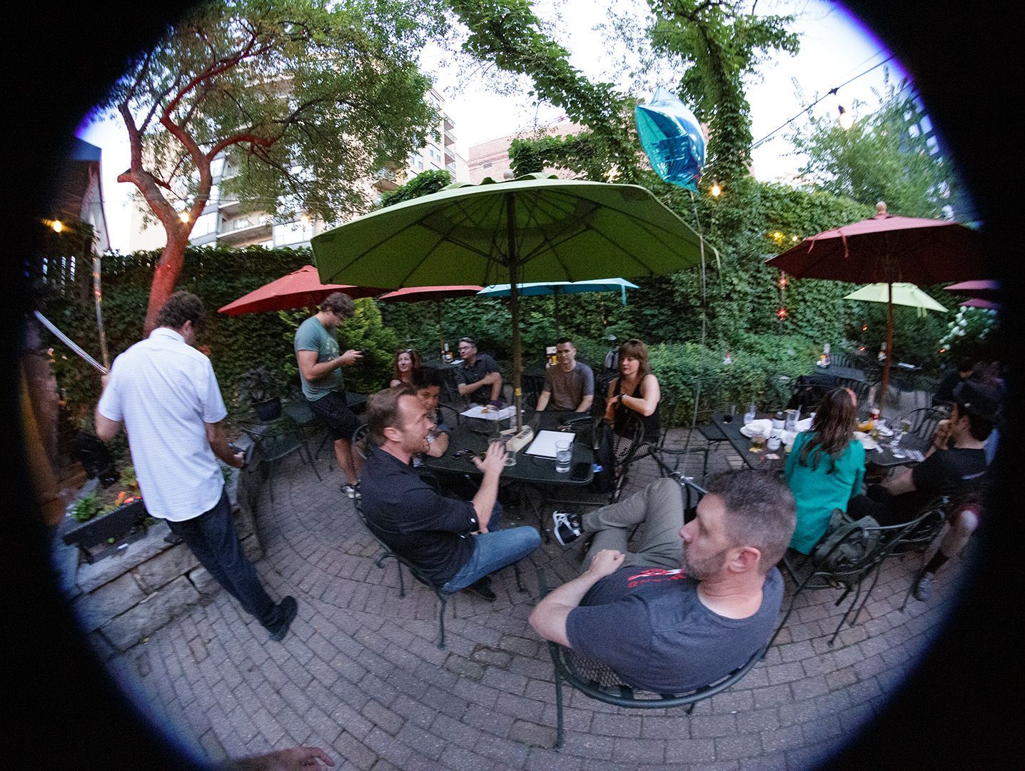 Mike Huberty talking in the garden of The Great Dane