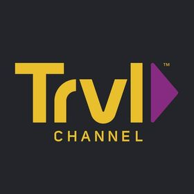 A yellow and purple logo for trvl channel