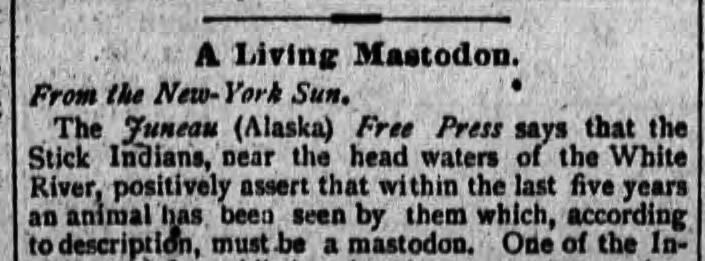 Newspaper Article: A Living Mastodon