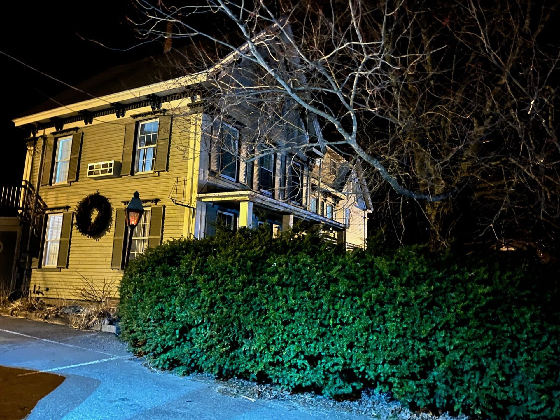 A house with a wreath on the front of it