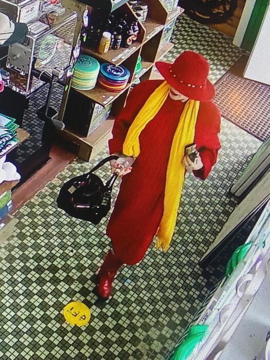 Security footage of the alleged shoplifter, who was dressed like Carmen Sandiego