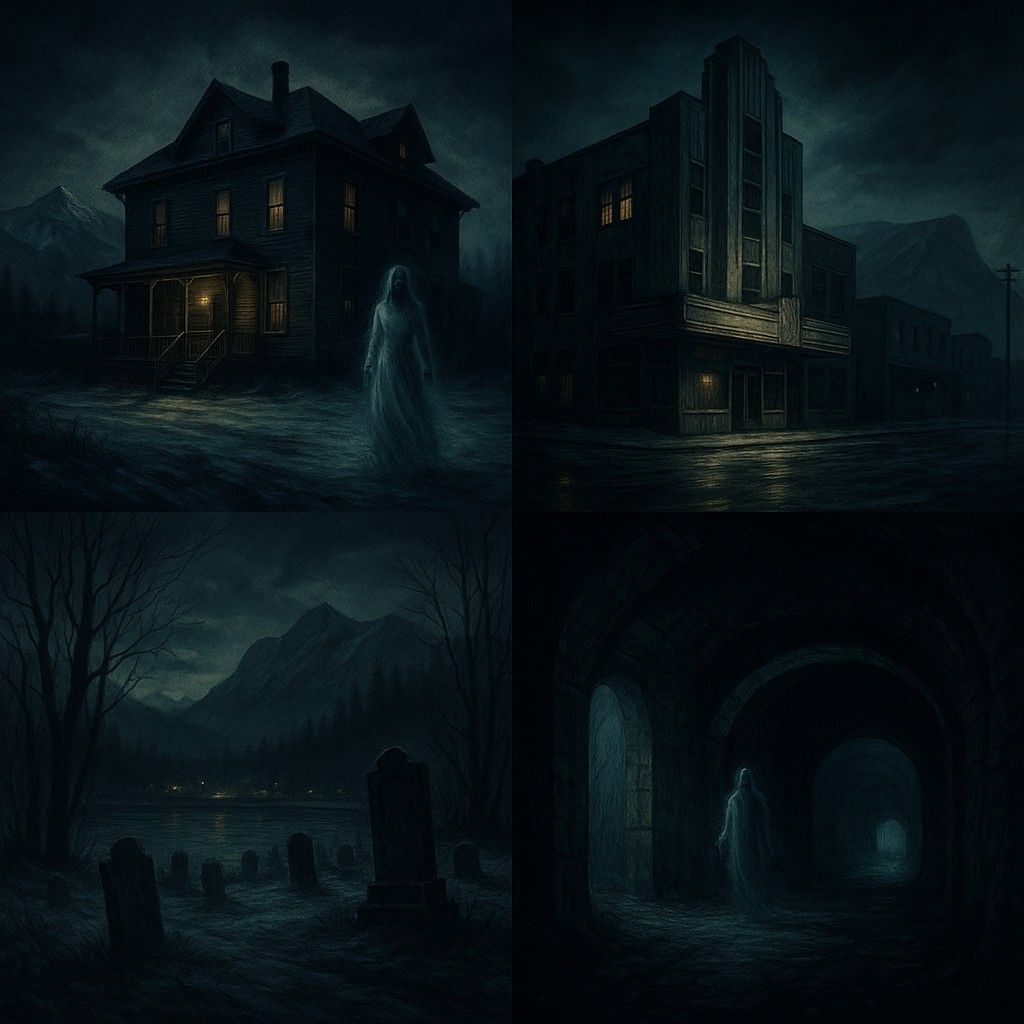 Flikr: DBPerko A ghost is standing in front of a haunted house at night