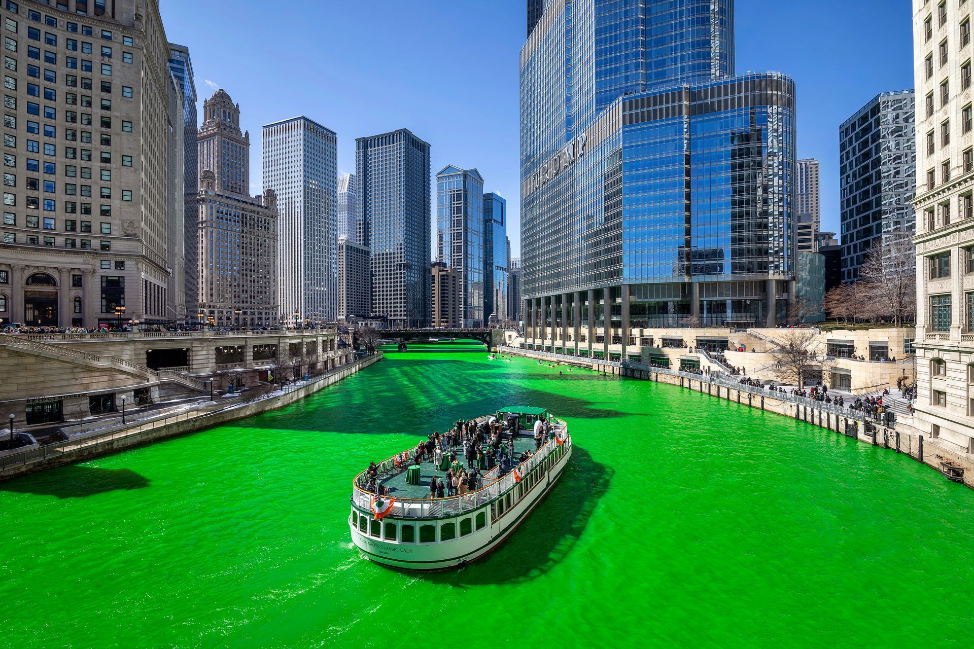 Chicago River dyed green on St. Patrick's Day