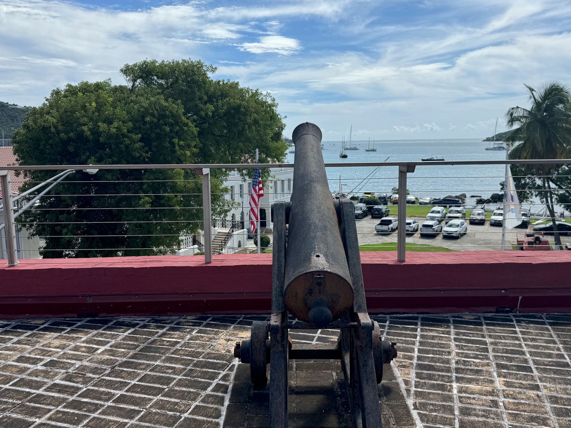 An old cannon points out to the ocean at Fort Christian, USVI
