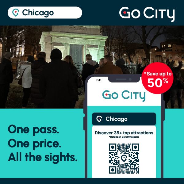 An advertisement for go city in chicago that says one pass one price all the sights