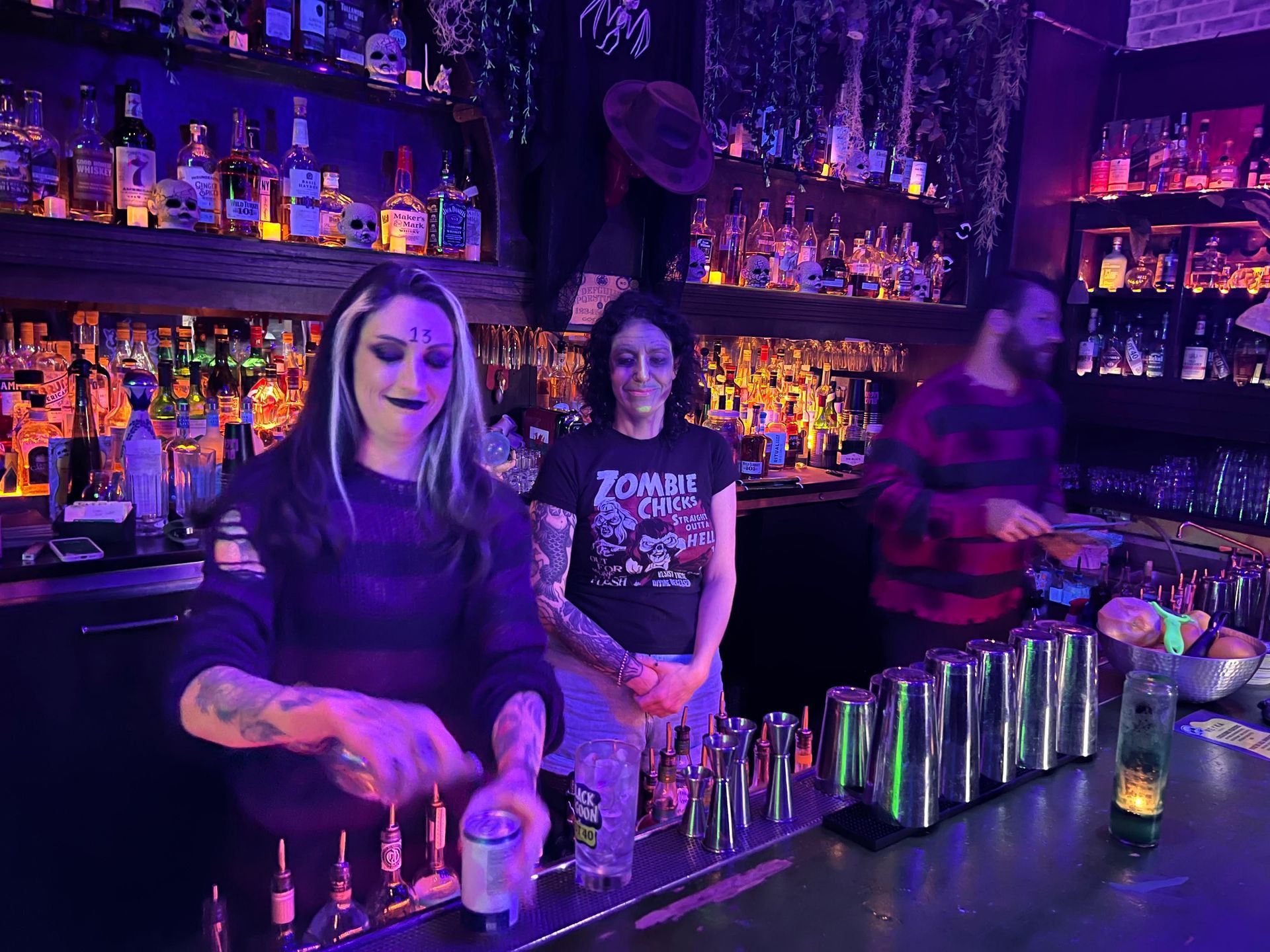 Lining up drinks for our haunted tour on Hollywood Boulevard