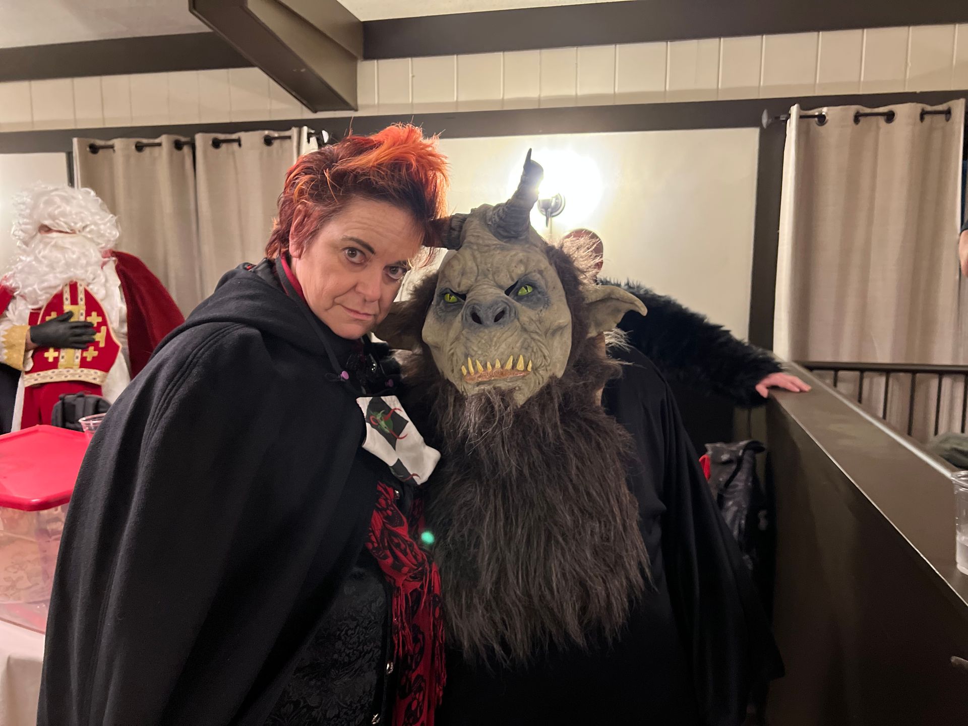 Ghost Host with the Most Lisa Van Buskirk celebrating Milwaukee Krampusnacht with a Krampus cosplay
