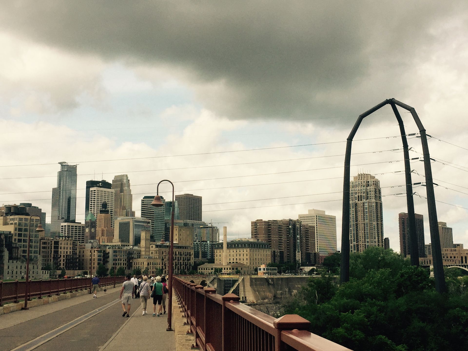 View of downtown Minneapolis ghost tour from the Stone Arch Bridge