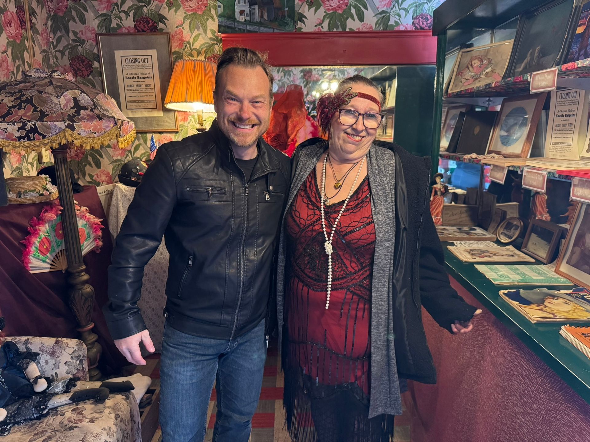 Mike Huberty with Dolly from Dolly's House Museum Ketchikan, Alaska