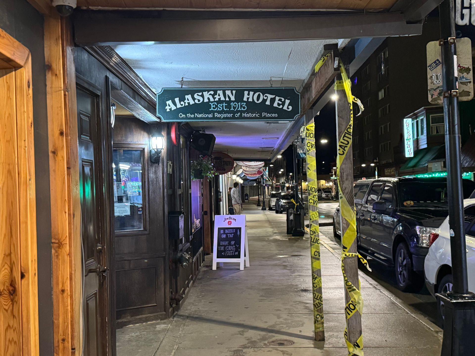 The sign outside the Alaskan Hotel and Bar