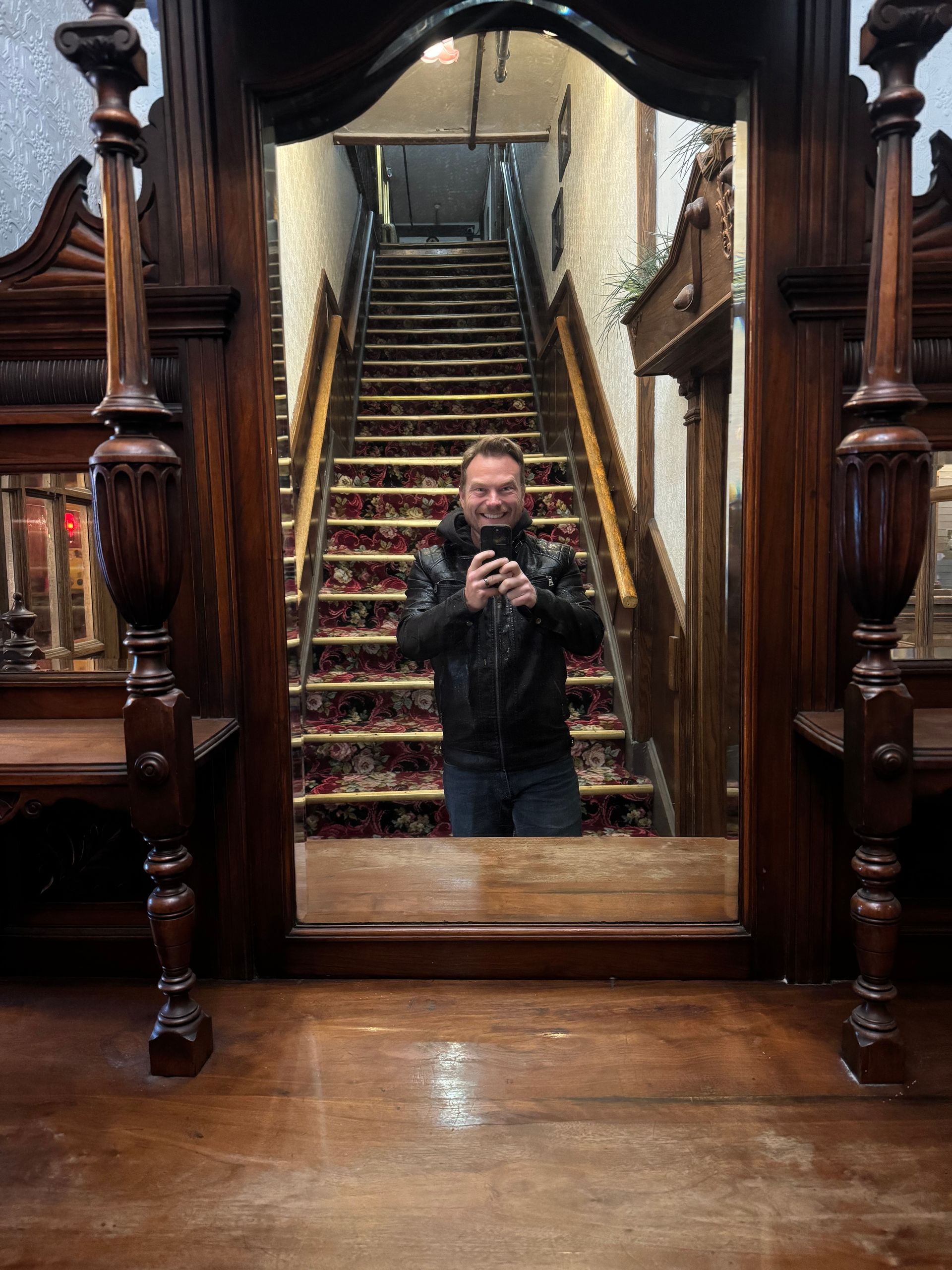 Mike Huberty taking a selfie looking for ghosts in the Alaskan Hotel and Bar
