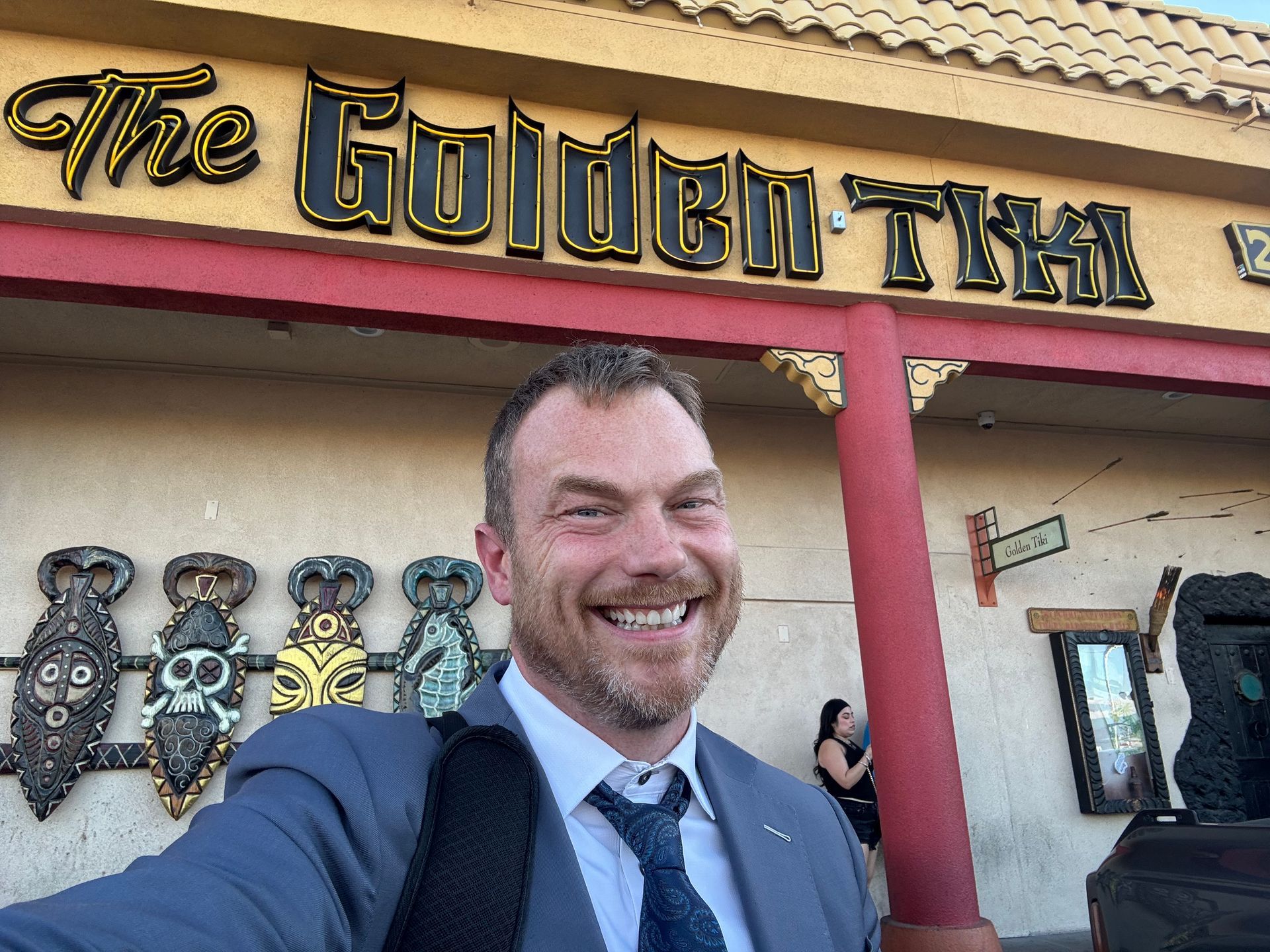 MIke Huberty in front of the Golden Tiki Bar in Las Vegas, Nevada
