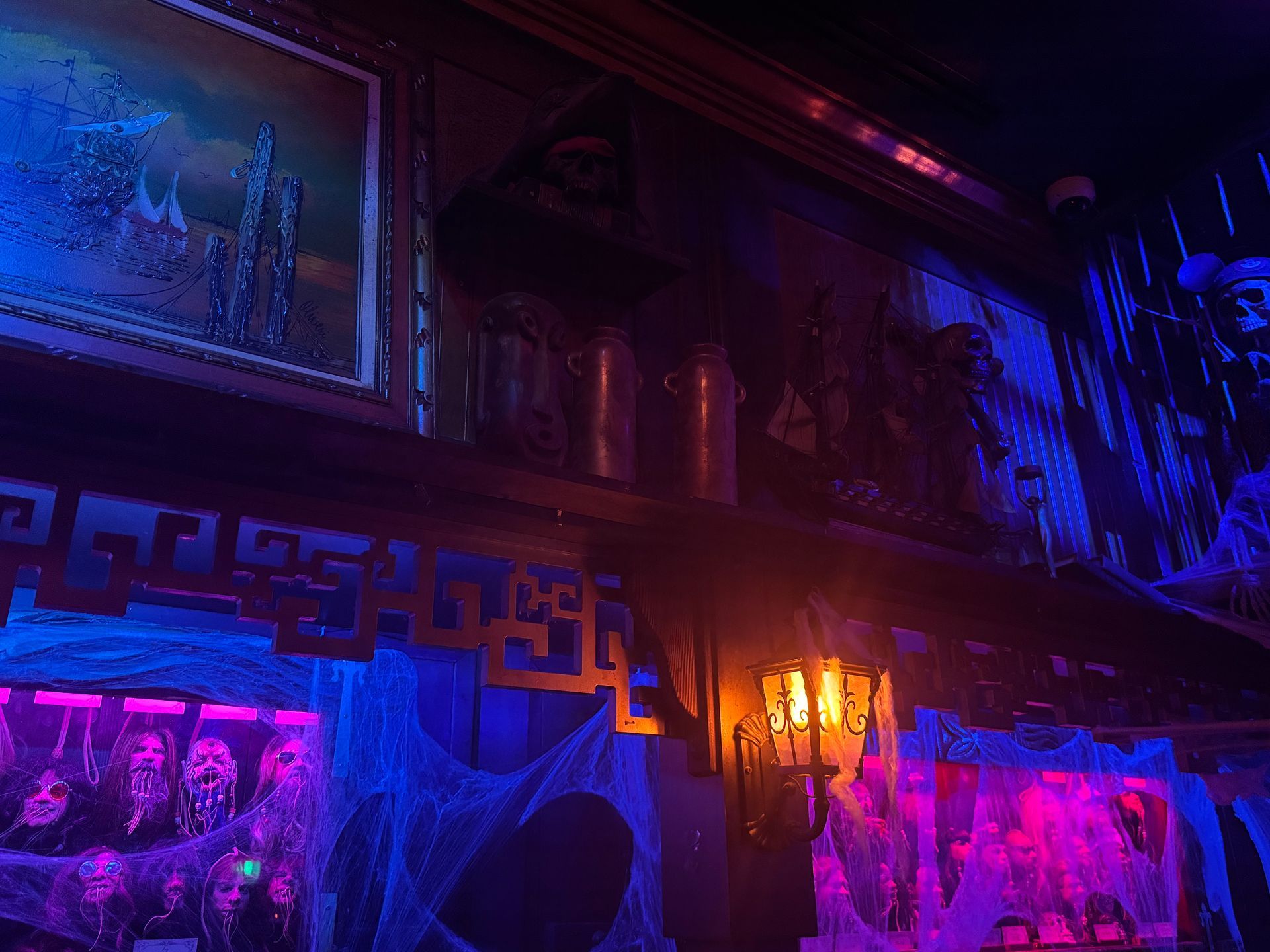 Urns on the shelf at the Golden Tiki Bar in Las Vegas, Nevaada