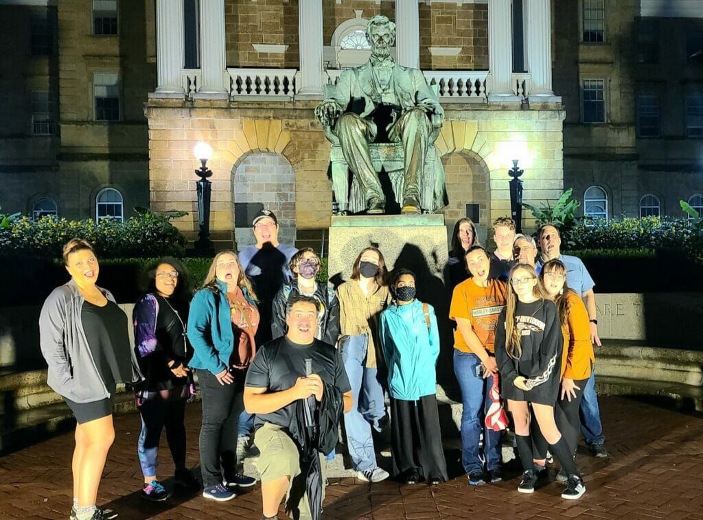 Madison UW Campus Ghost Tour Scared Guests by the statue of Abe Lincoln Bascom Hill