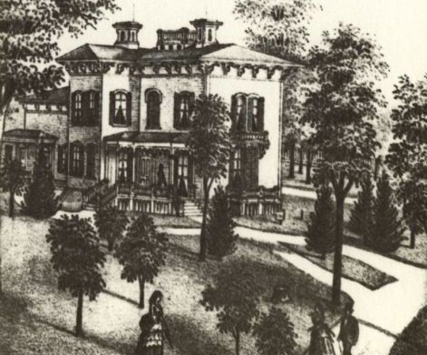 A drawing of The Maxwell Mansion from the Nineteenth Century