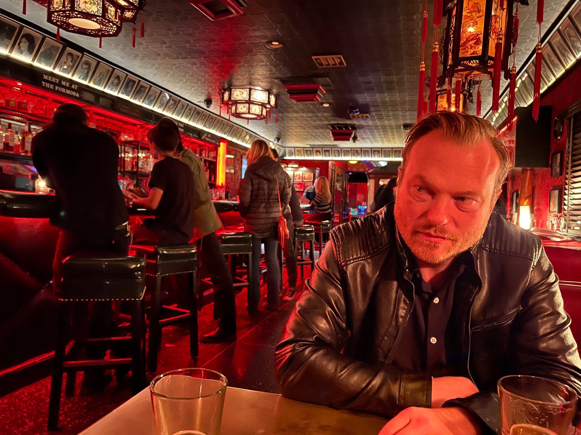 MIke Huberty having a drink at the haunted Formosa Cafe in West Hollywood