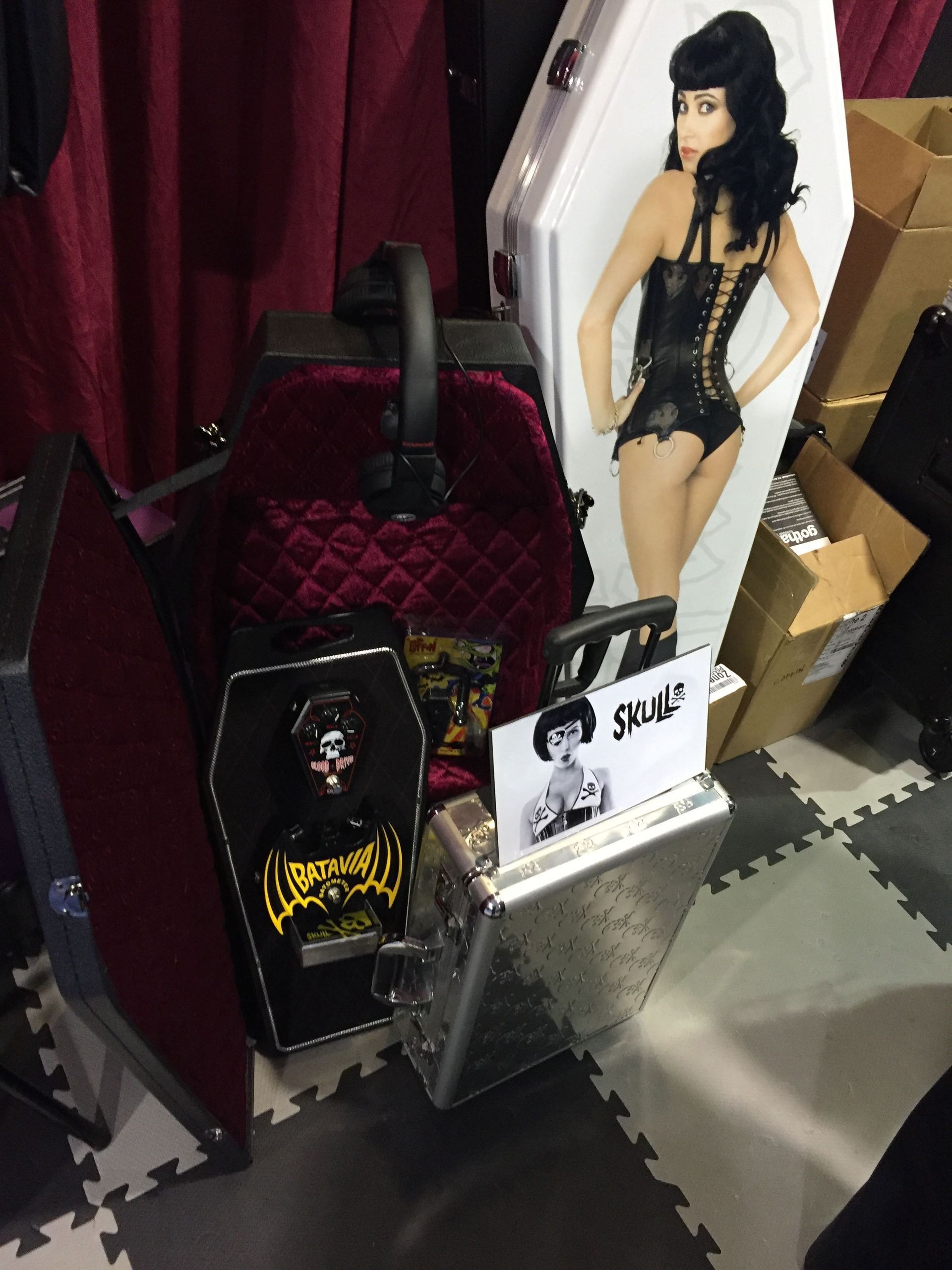 A coffin with a picture of a woman on it