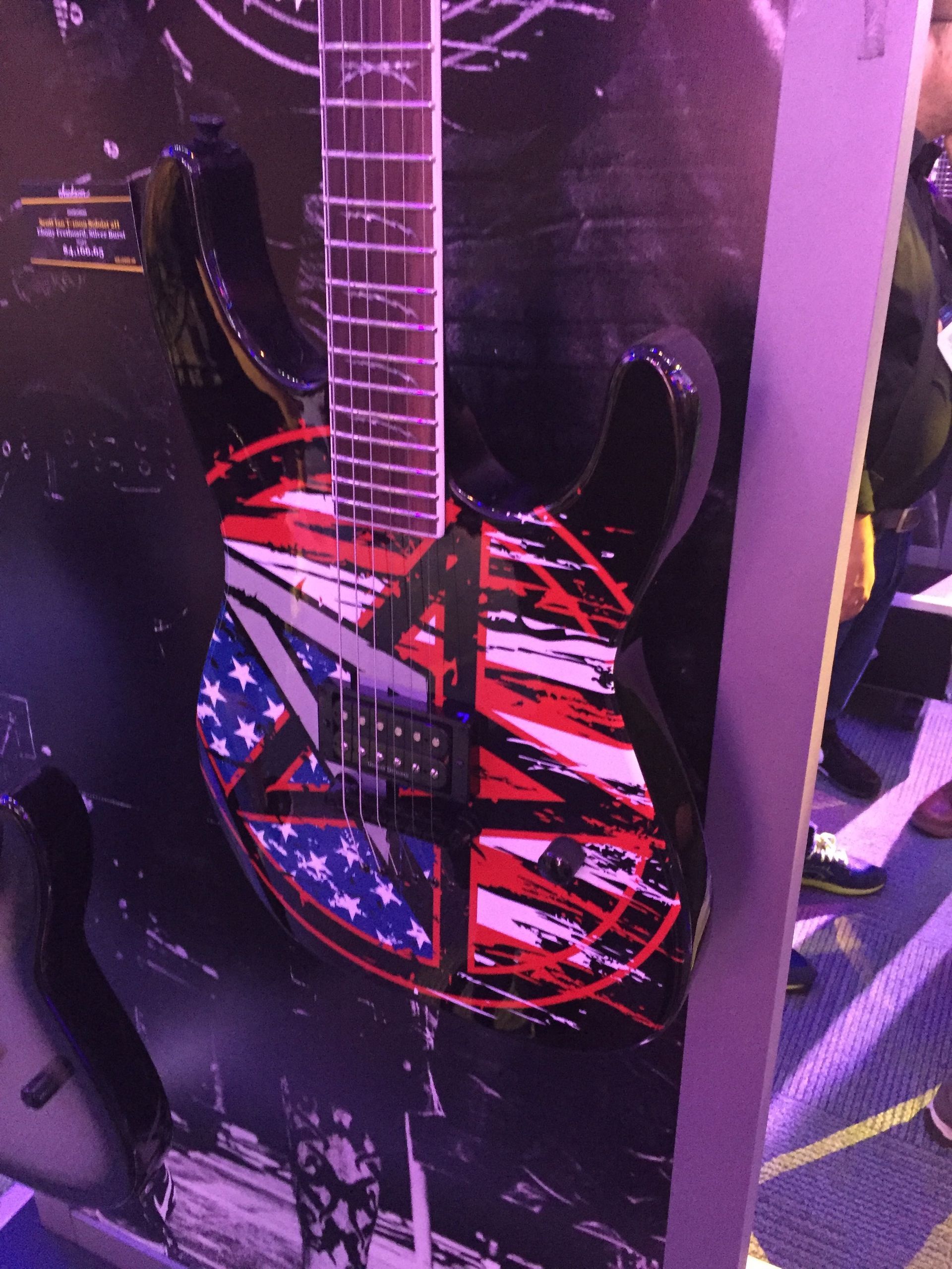 A guitar with an american flag design on it