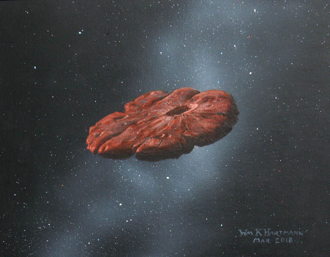 An artist 's impression of a red asteroid in space