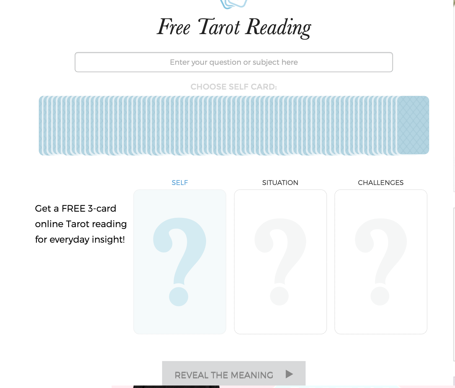 A screenshot of a website that says free tarot reading