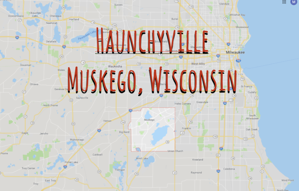 A map of the state of wisconsin with the words haunchyville muskego on it.