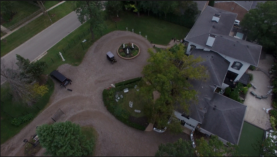 An aerial drone view of the Maxwell Mansion