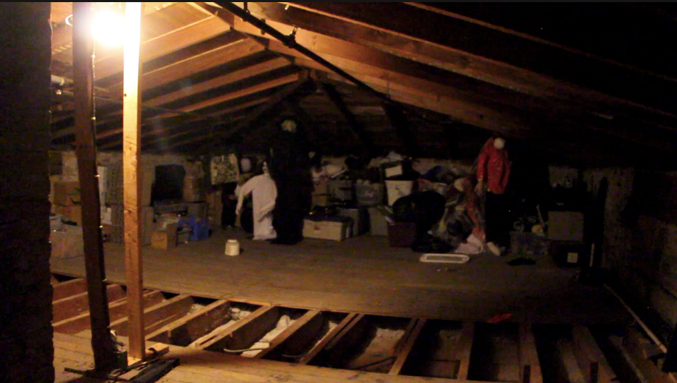 The attic of the Maxwell Mansion with Halloween decorations
