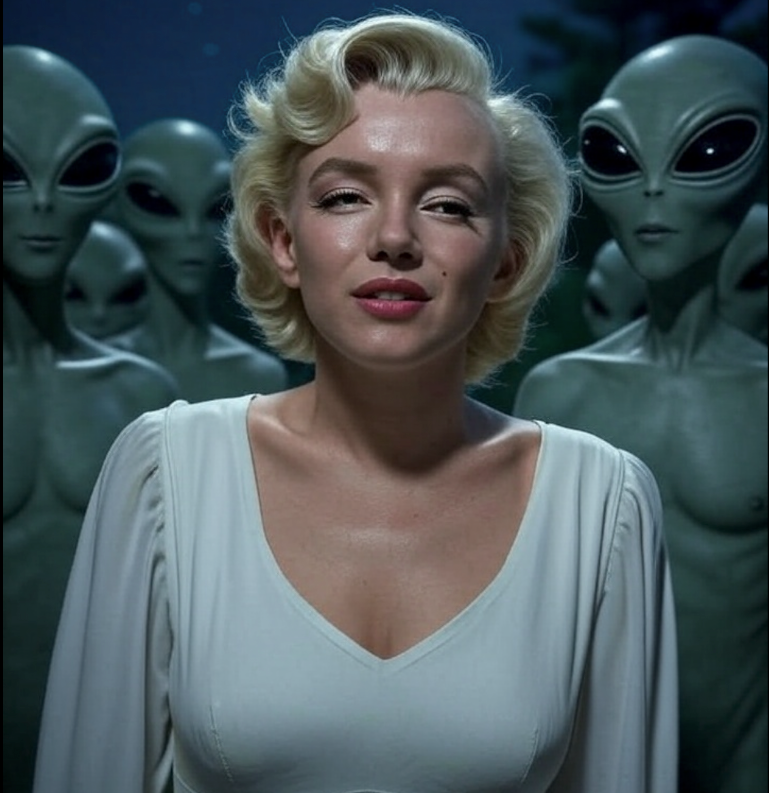 Marilyn Monroe with some grey aliens