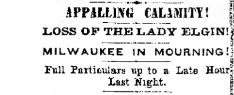 Milwaukee Sentinel Lady Elgin Headline from Sept 10 1860