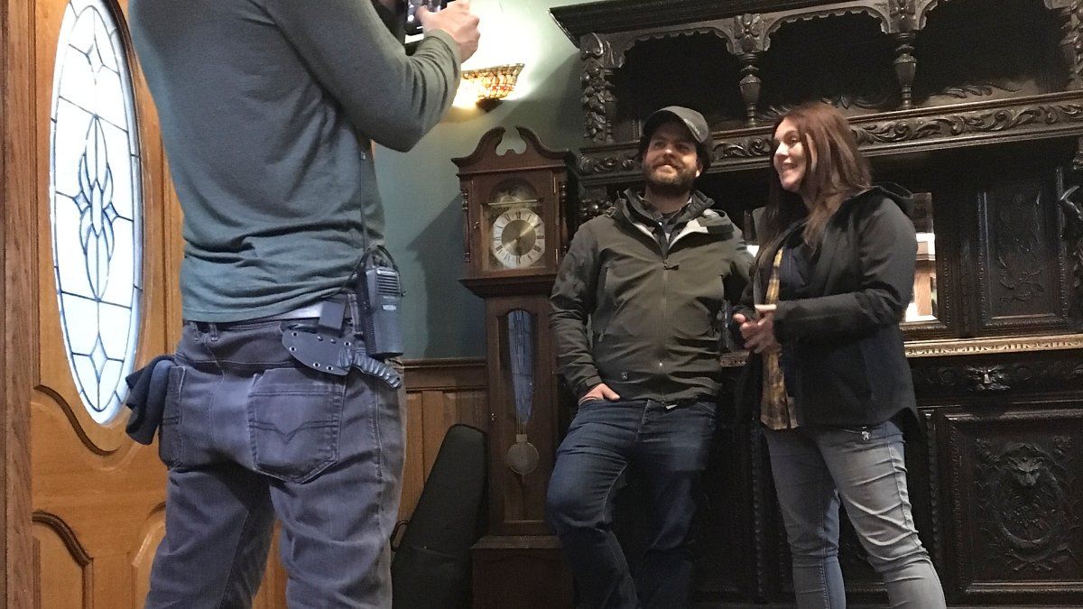 Jack Osbourne and Katrina Weidman in the lobby of the Alaskan Hotel and Bar