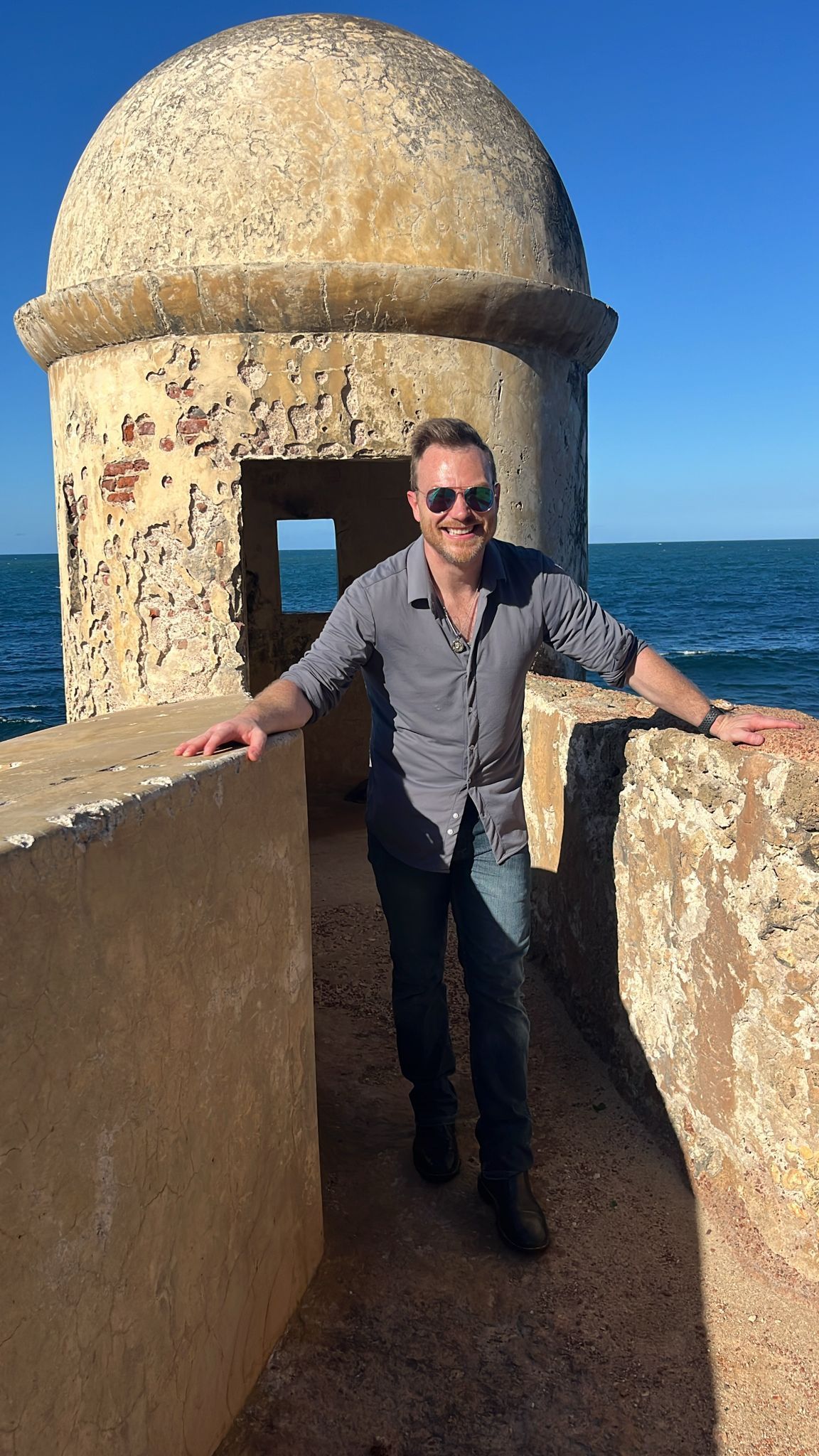 Mike Huberty in front of La Garita del Diablo in San Juan, Puerto Rico
