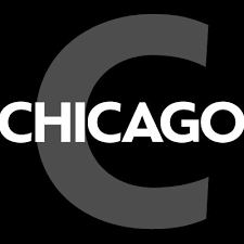 The chicago logo is white on a black background.