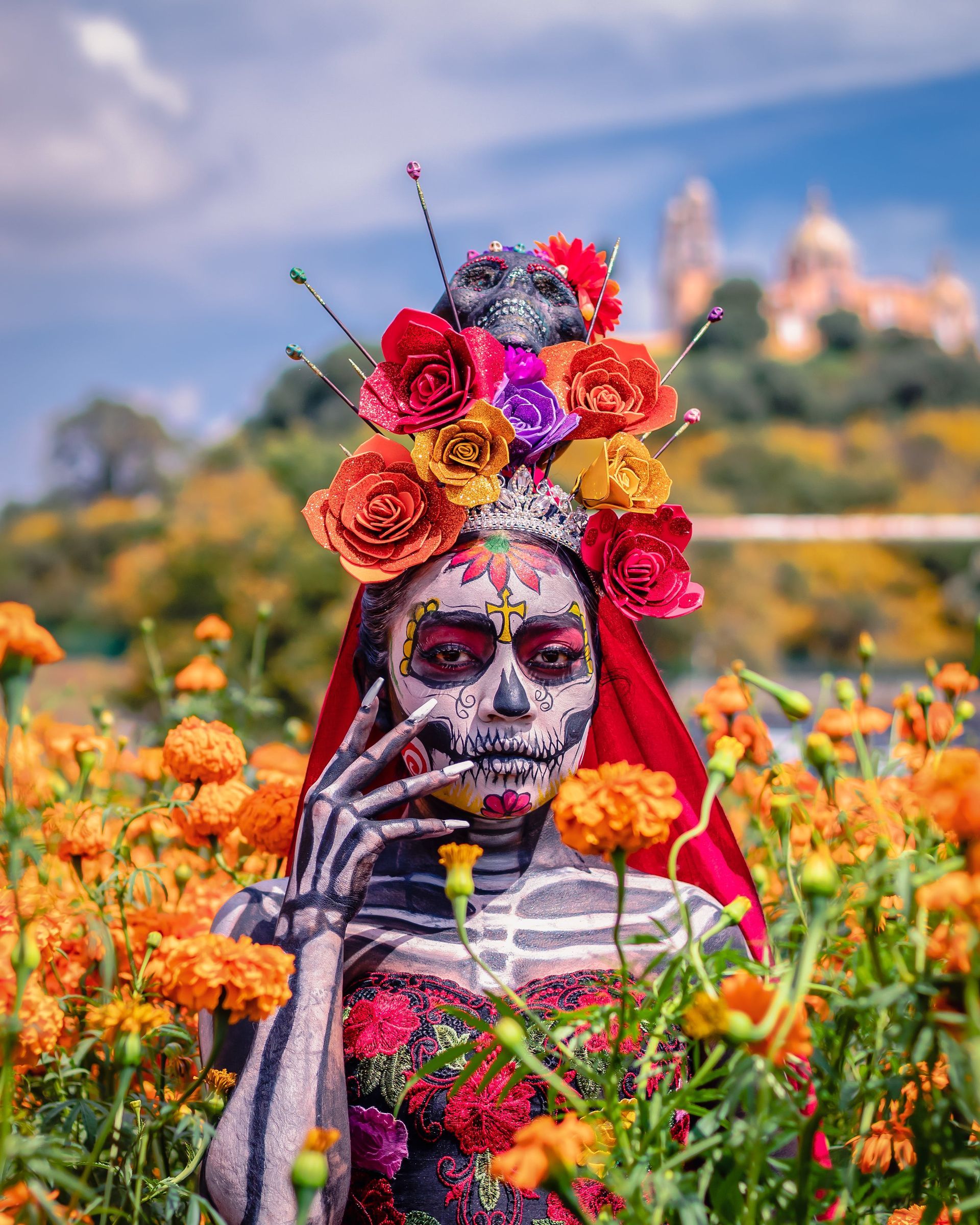 Day of the Dead Woman in a field