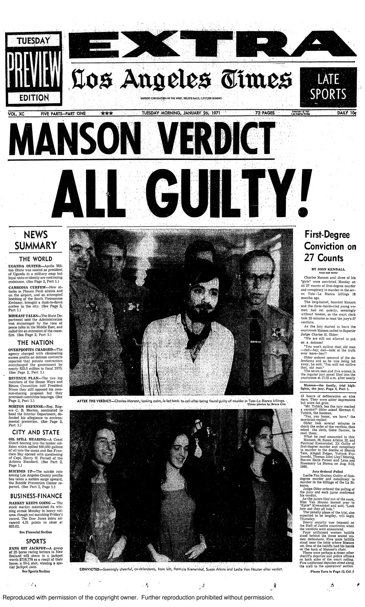 Charles Manson LA Times Newspaper Headline