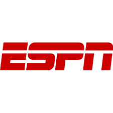 The espn logo is red and white on a white background.