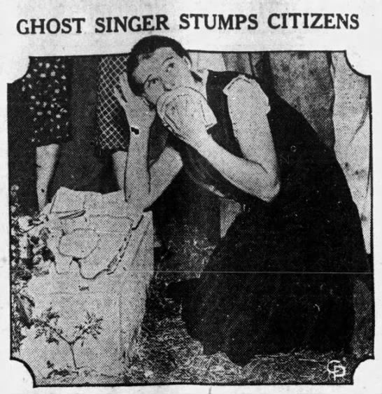 A black and white photo of a man with the caption ghost singer stump citizens