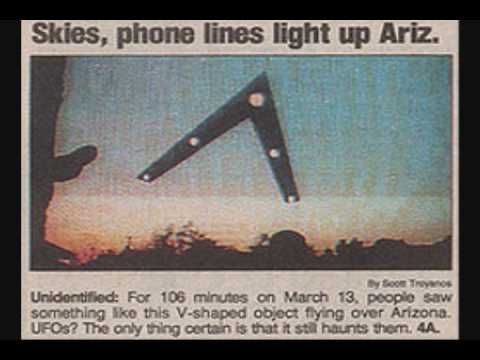 A newspaper article about a v-shaped object flying over arizona