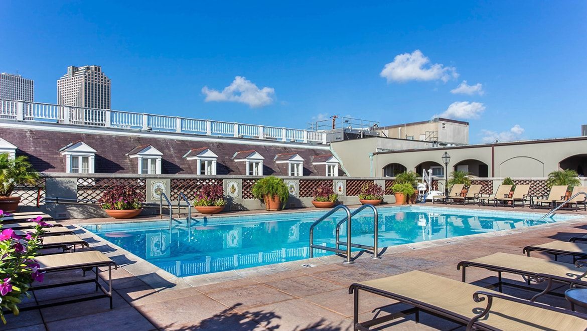 The rooftop pool and bar at the Omni Royal Orleans Hotel
