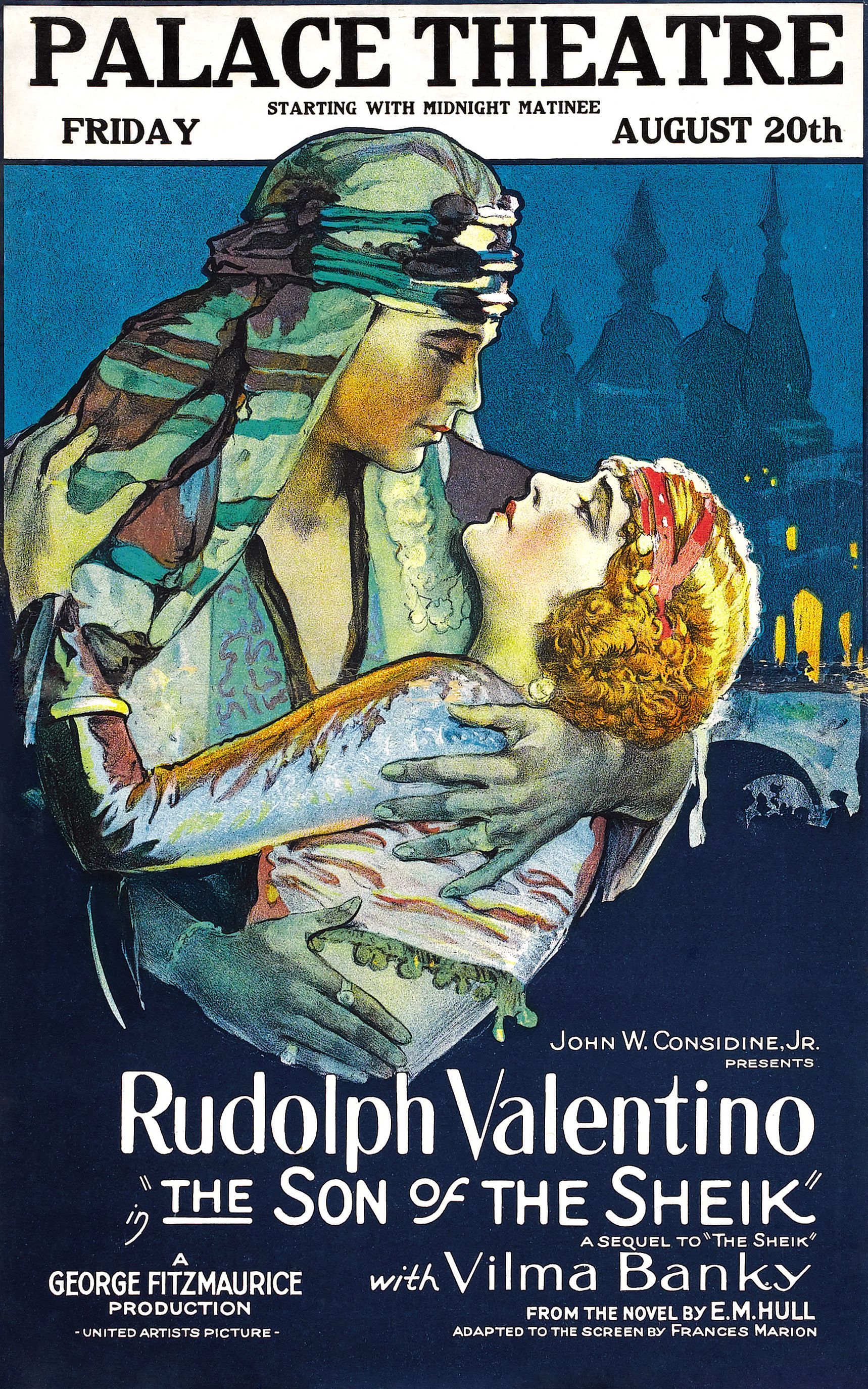 A movie poster for rudolph valentino 's son of the sheik