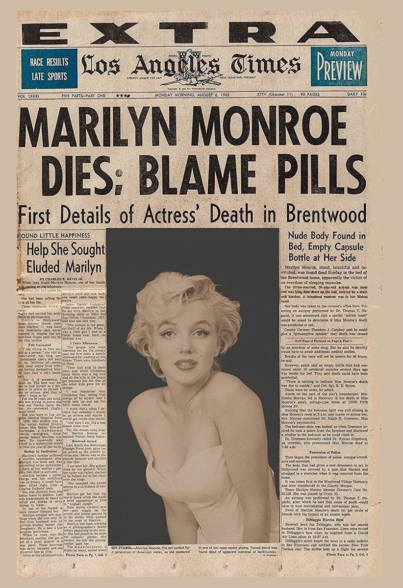 The Los Angeles Times special edition about the death of Marilyn Monroe