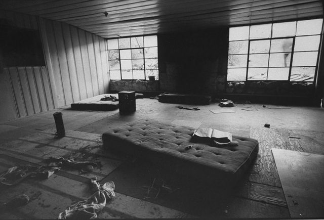 A black and white photo of an empty room