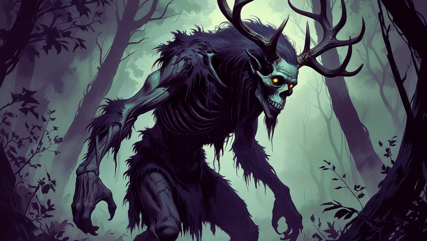 A rendition of the Wendigo in an ancient forest