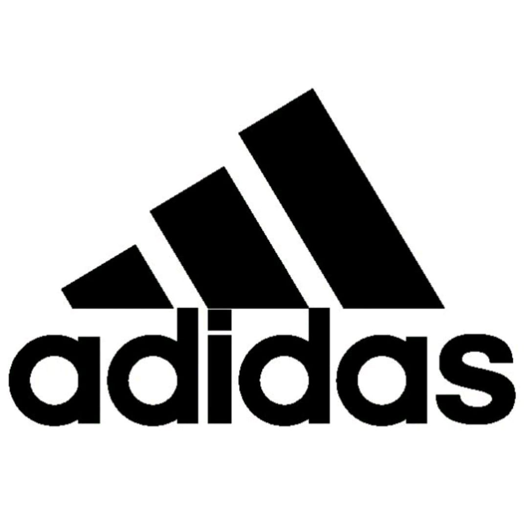 Logo Adidas nero con tre strisce oblique e la scritta
