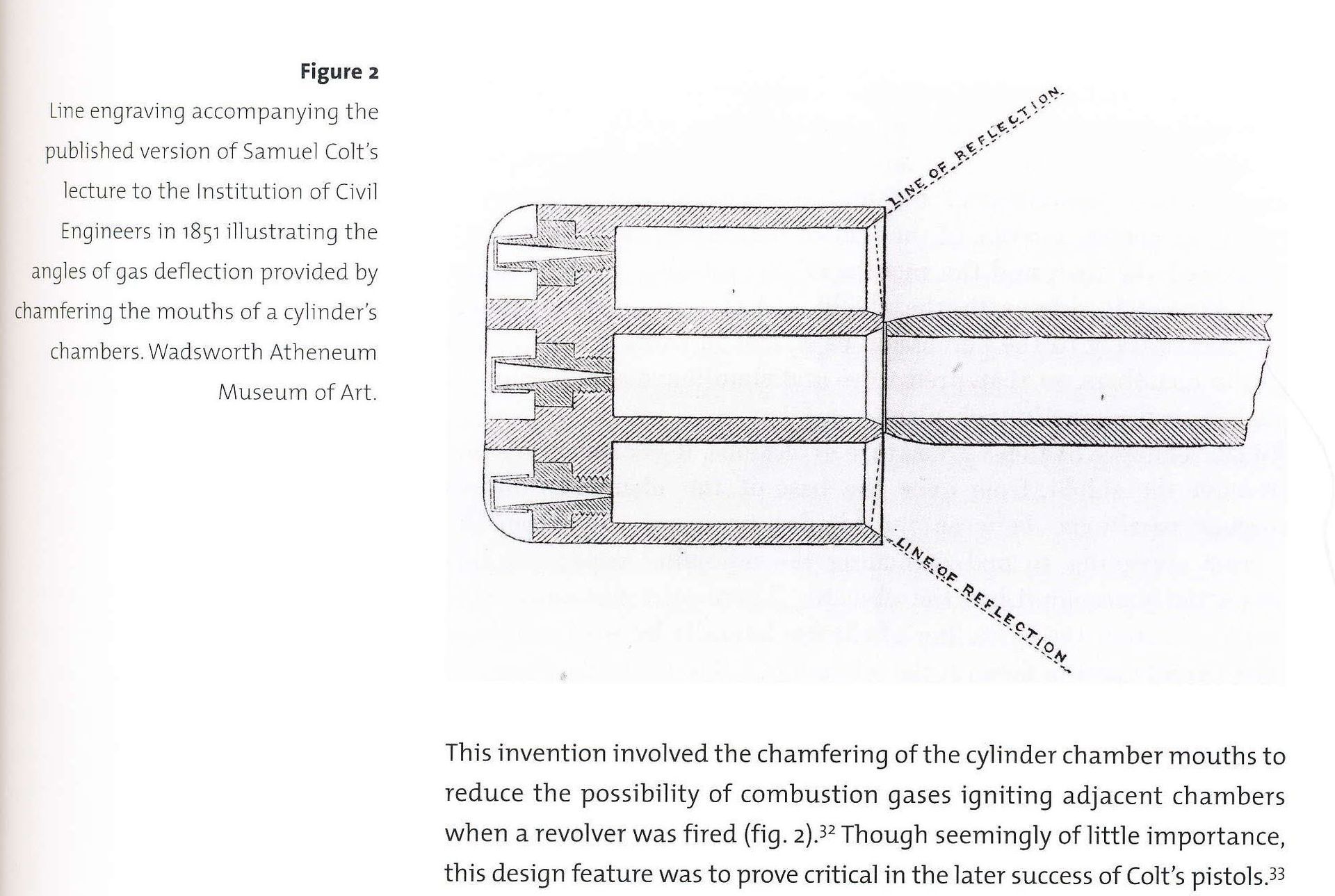 Line engraving of Colt's chamfering