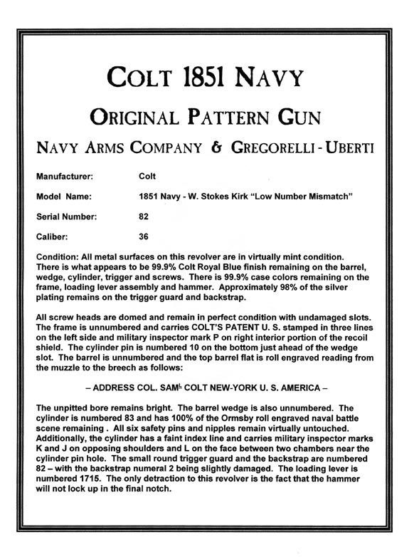 Colt 1851 Navy Original Pattern Gun