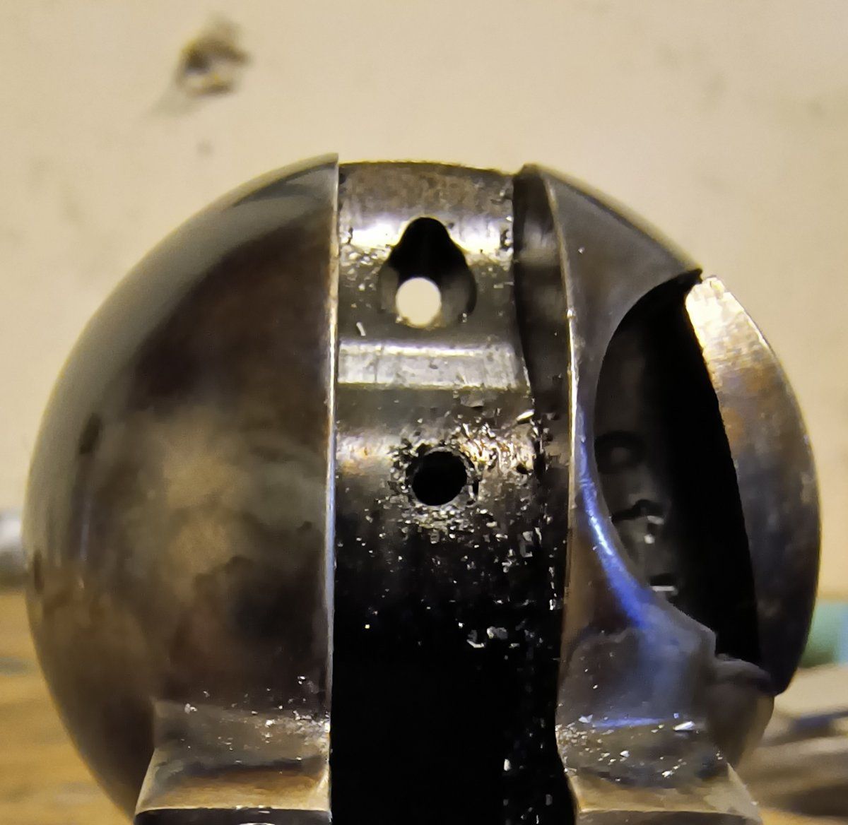 Pin drilled out of hammer channel